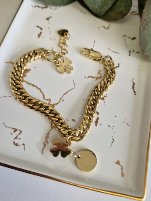 20230828_152517 bransoletka łańcuch z koniczynką i kółkiem 1049