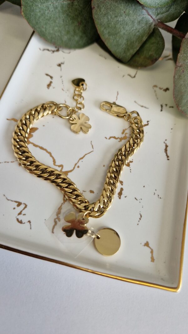 bransoletka łańcuch z koniczynką i kółkiem 1049