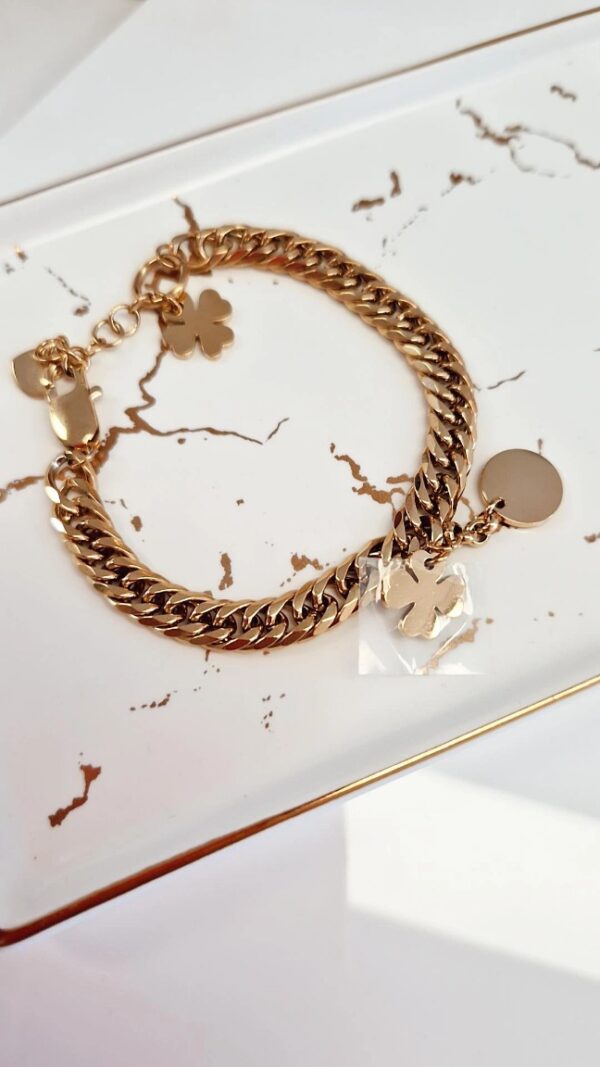 bransoletka łańcuch z koniczynką i kółkiem 1049