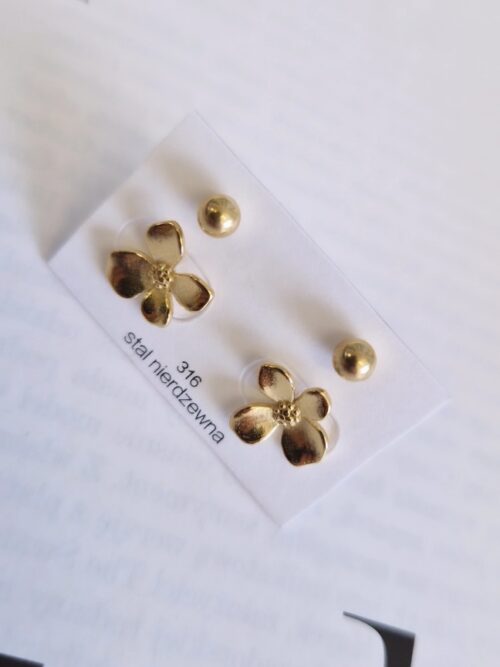 Kolczyki zestaw 2w1 kwiatki kulki 1147